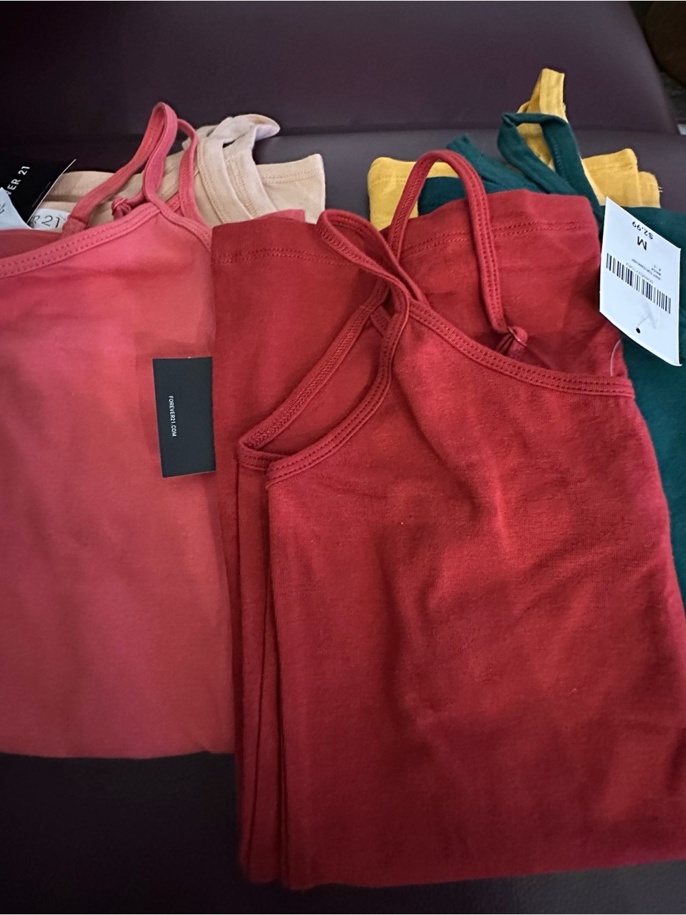 Forever 21 (5) Assorted Tank Tops Bundle - Red, Coral, Beige, Green, Mustard